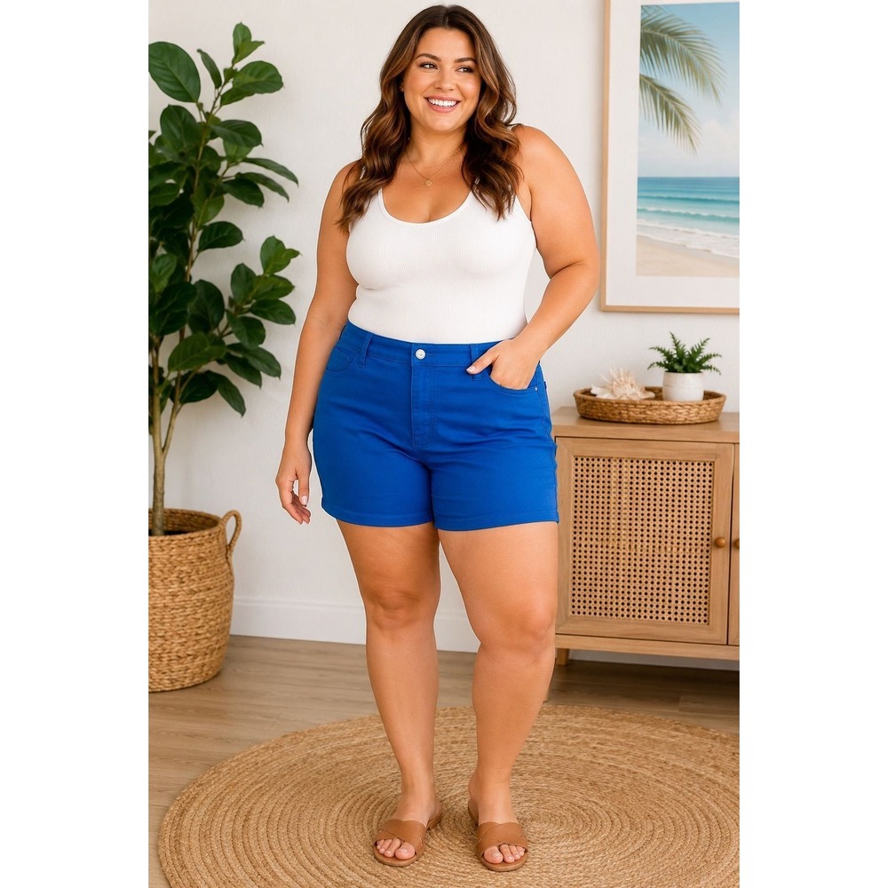 NWT Zenana 2X Cobalt Blue High Rise Stretch Shorts Plus Size 2X